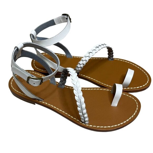 Soludos Madrid White Leather Braided Strappy Sandals Size 7 NIB - Picture 4 of 12